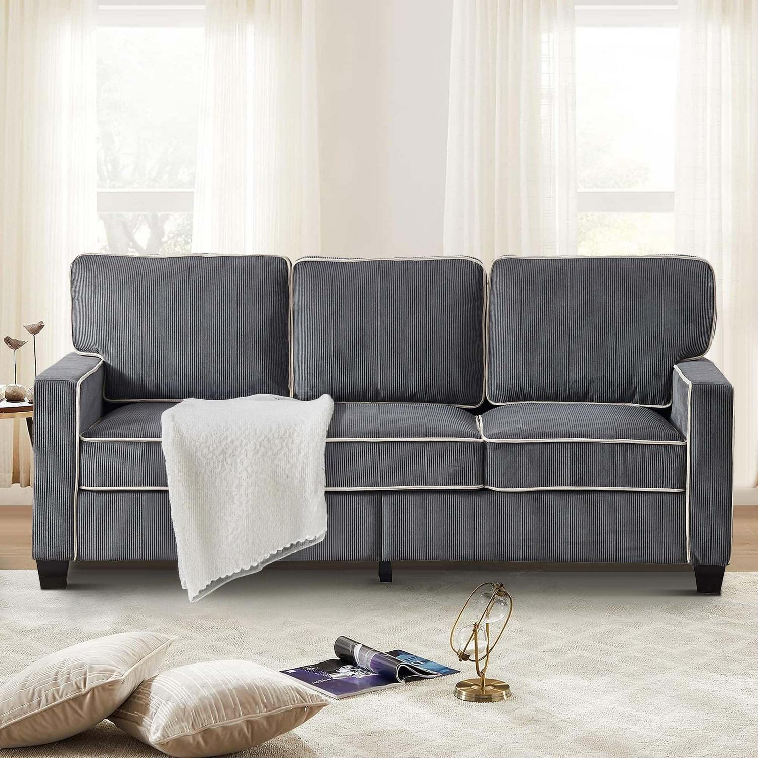 Aukfa 81" Corduroy Couch Under Seat Storage Sofa for Living Room, Dark Gray - Image 2