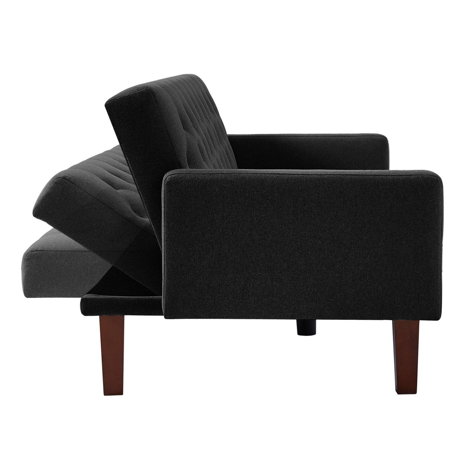 Aukfa 75" Tufted Futon Convertible Sofa Bed, Upholstered Arm Couch for Home Office, Black - Image 7