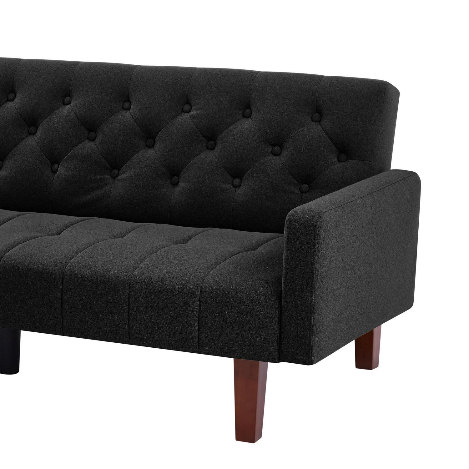 Aukfa 75" Tufted Futon Convertible Sofa Bed, Upholstered Arm Couch for Home Office, Black - Image 8