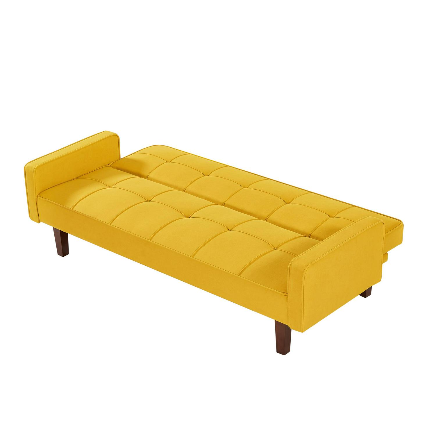 Aukfa 75" Upholstered Futon Convertible Sofa Bed, Solid Wood Legs, Tufted Back, Yellow - Image 3