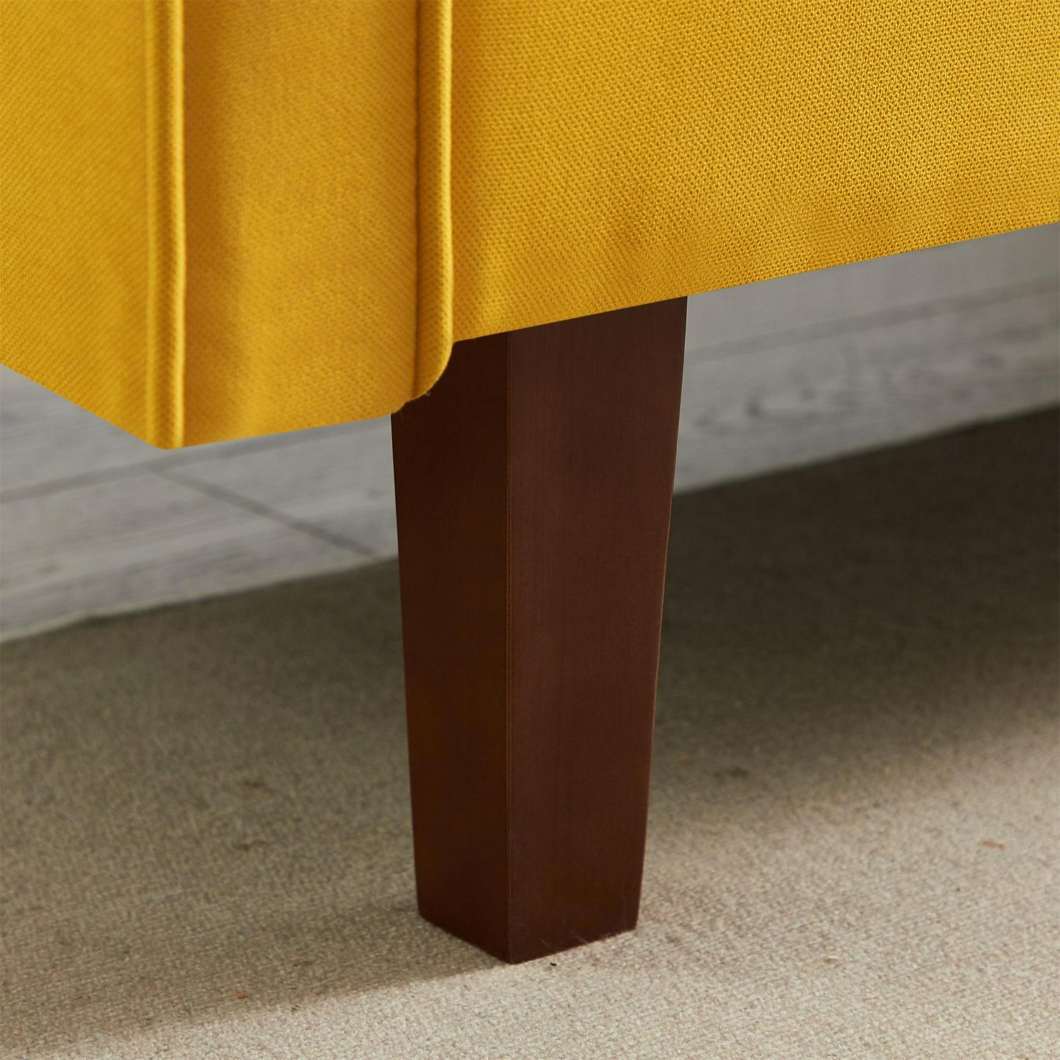 Aukfa 75" Upholstered Futon Convertible Sofa Bed, Solid Wood Legs, Tufted Back, Yellow - Image 5