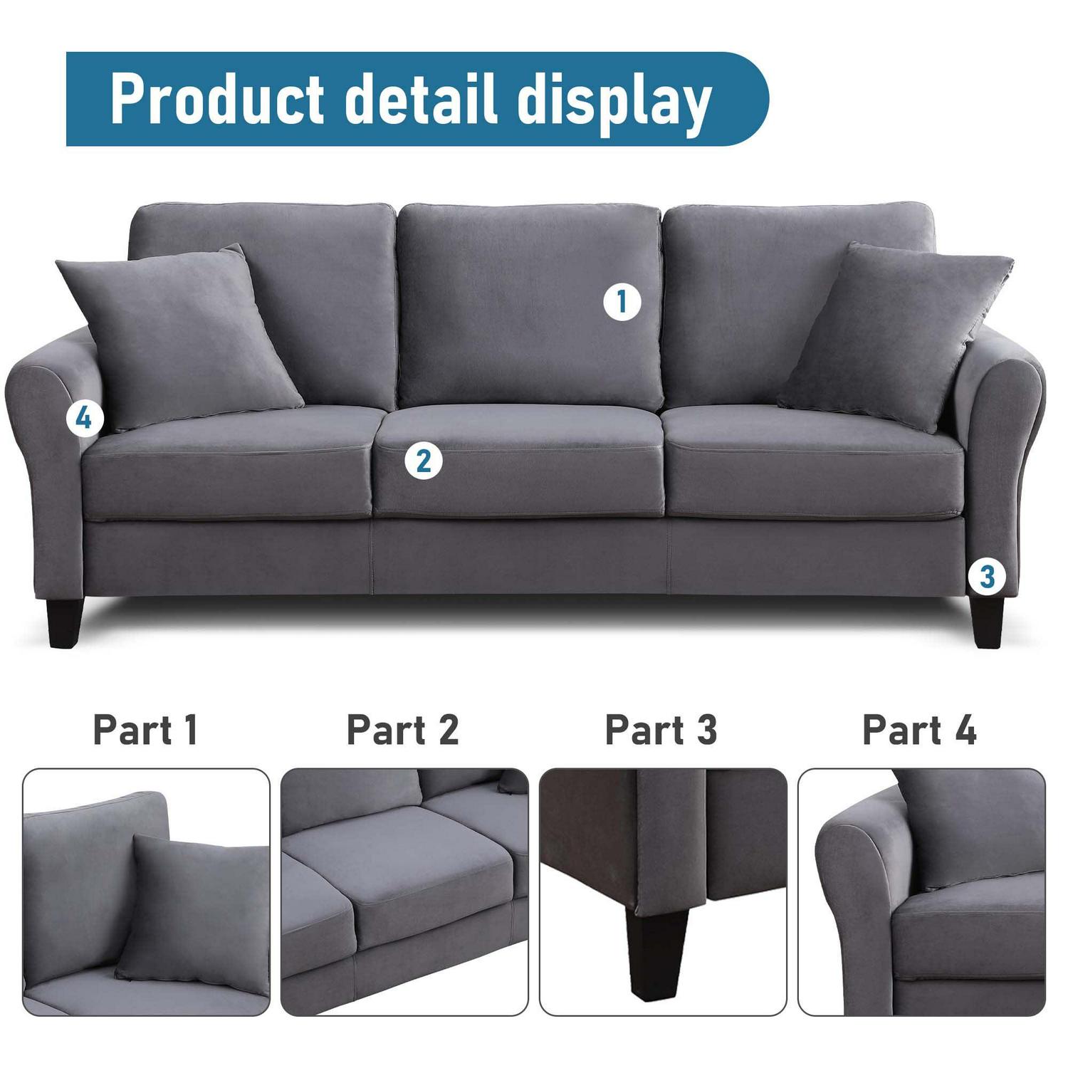 Aukfa 78.4" 3-Seater Sofa, Upholstered Sofa Couch for Living Room - Gray - Image 5