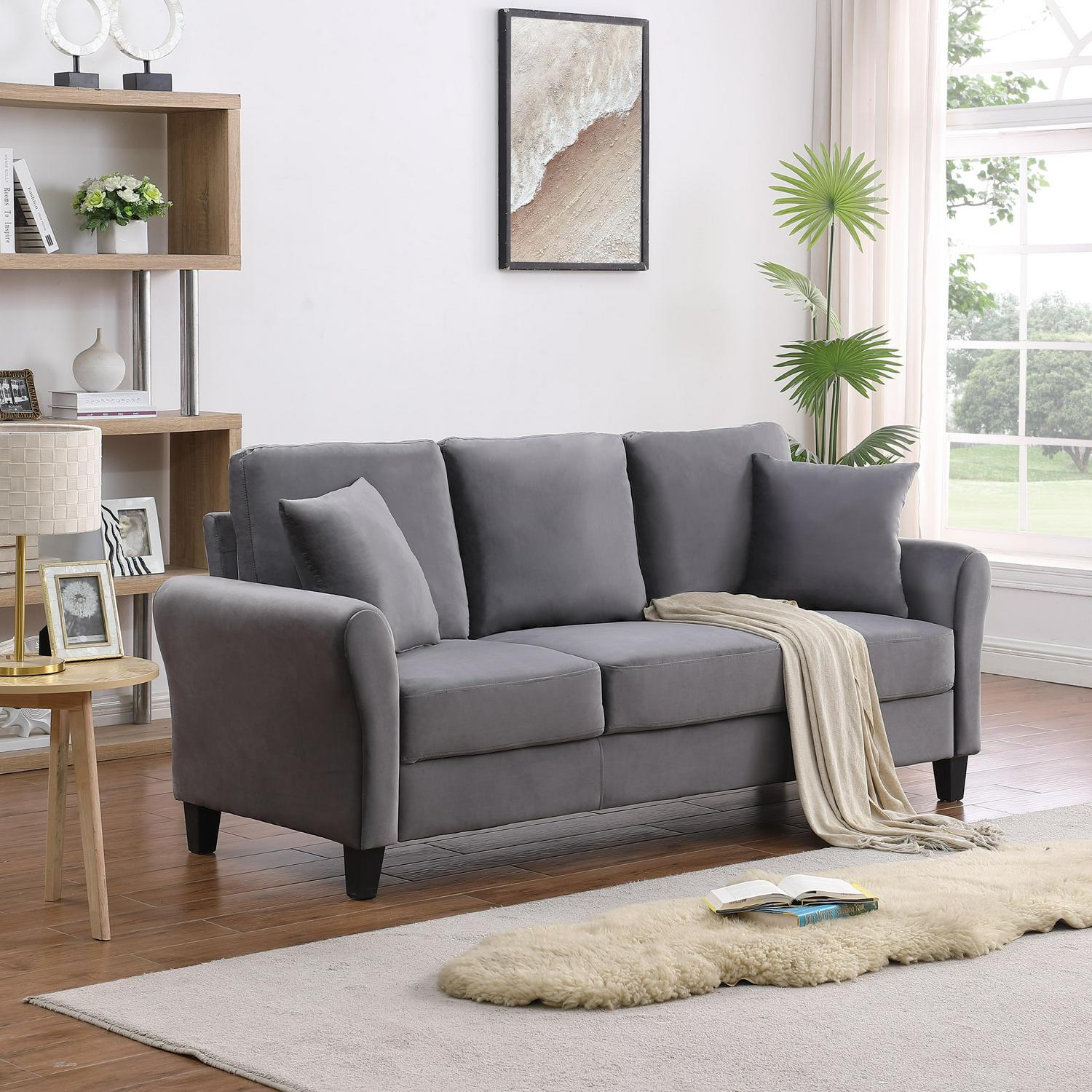 Aukfa 78.4" 3-Seater Sofa, Upholstered Sofa Couch for Living Room - Gray - Image 3
