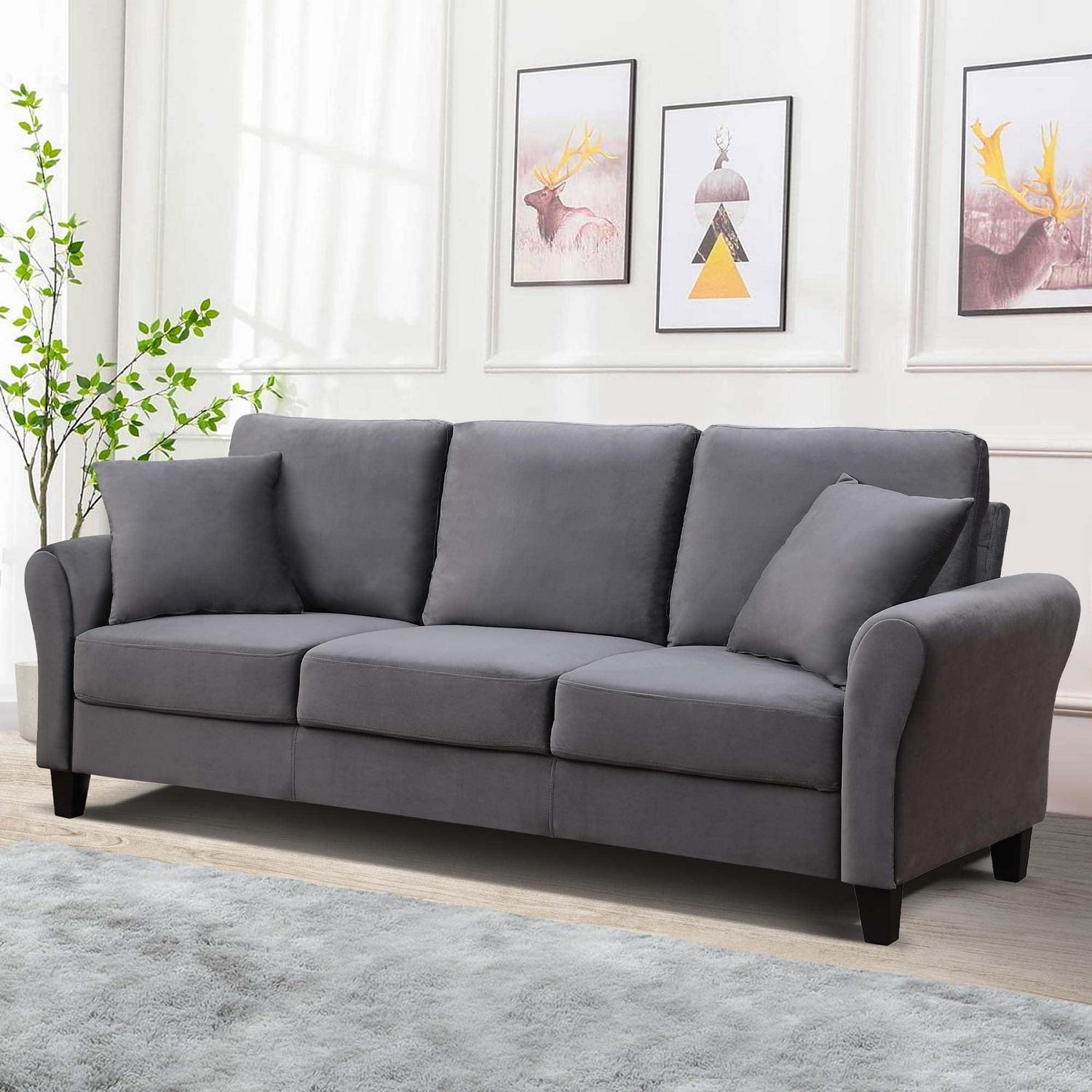 Aukfa 78.4" 3-Seater Sofa, Upholstered Sofa Couch for Living Room - Gray - Image 2