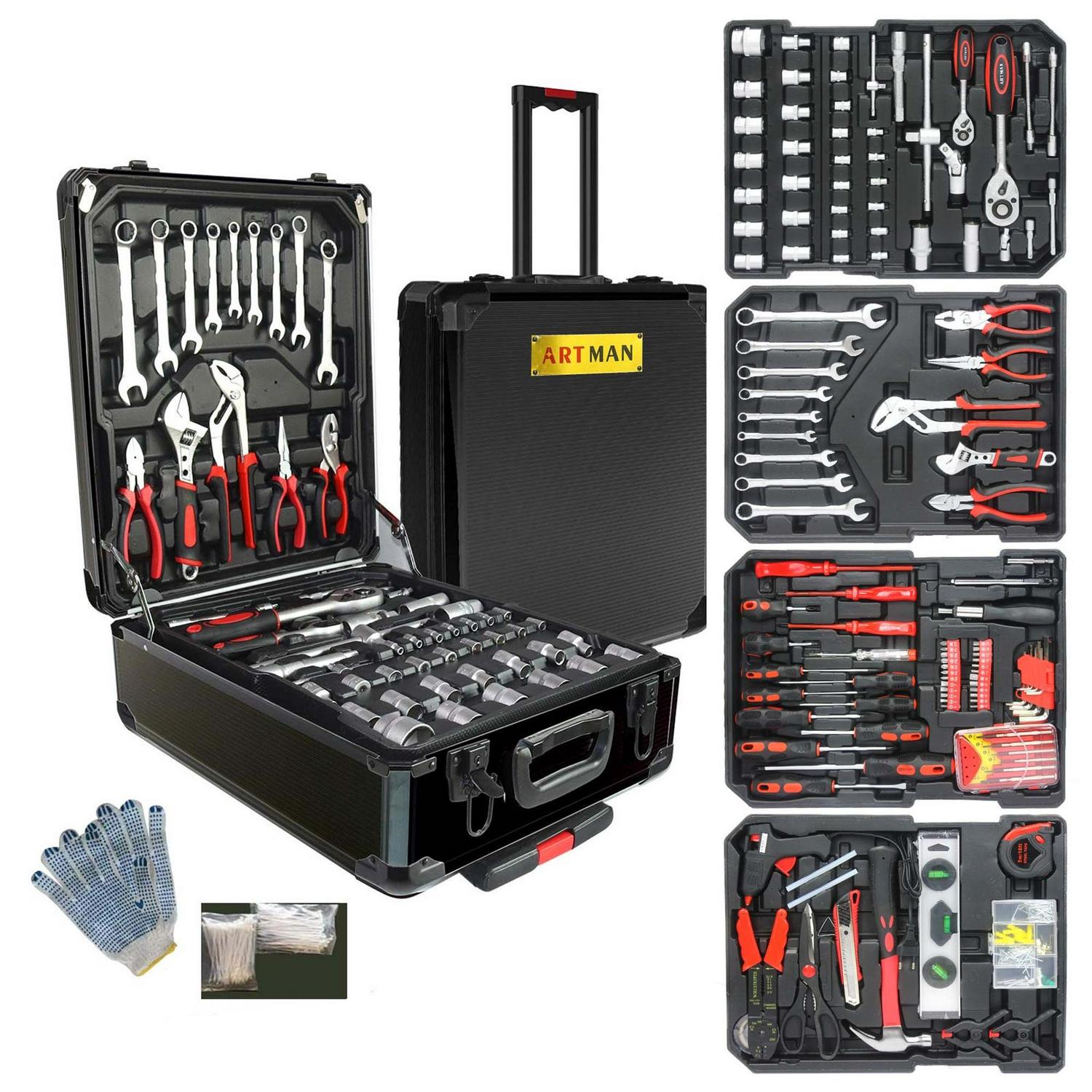Aukfa 899 Pcs Tool Set, General Hand Tool Kit with Toolbox for Household, Auto Repair, Black
