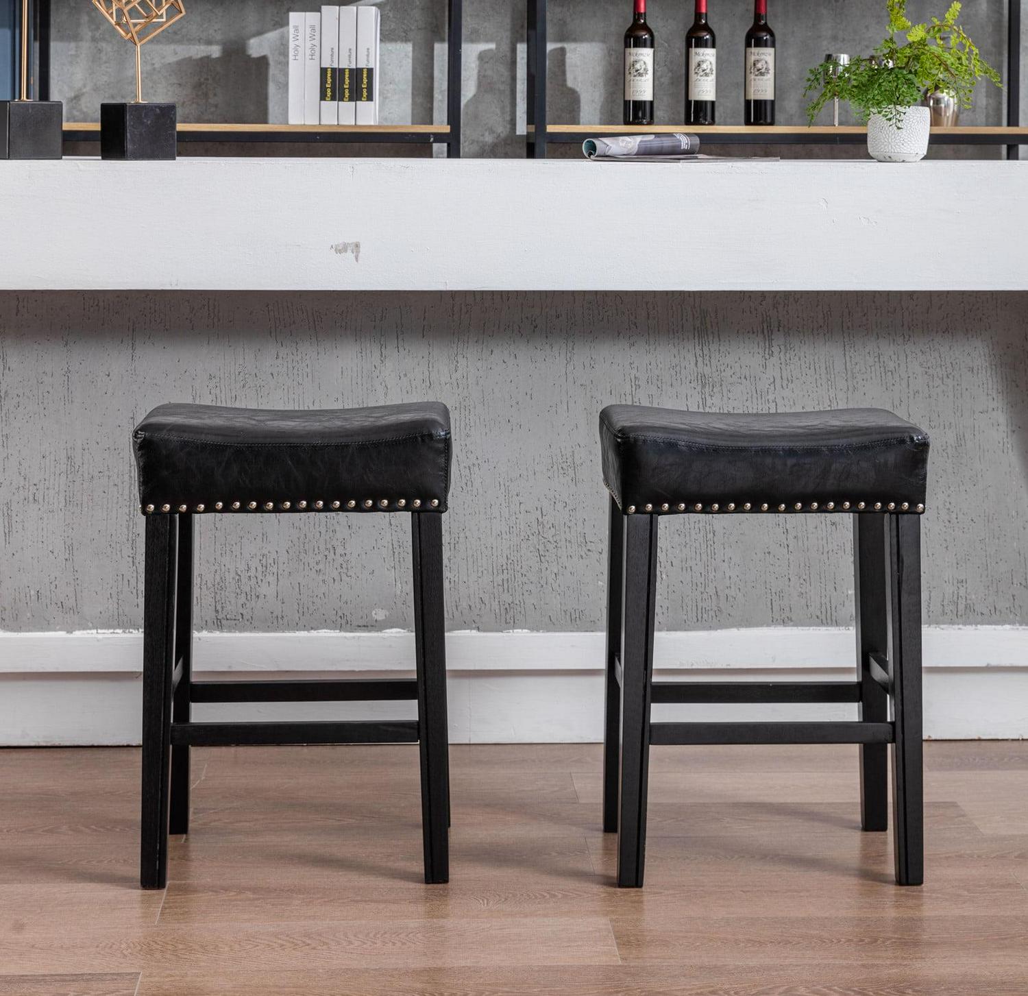 Aukfa Bar Stools Set of 2 - Modern Counter Height Bar Stools - Black - Image 2