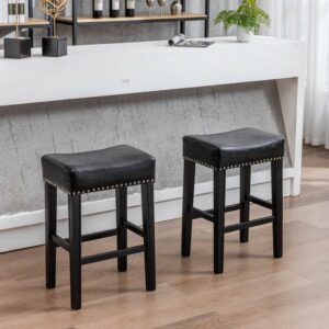 Aukfa Bar Stools Set of 2 - Modern Counter Height Bar Stools - Black