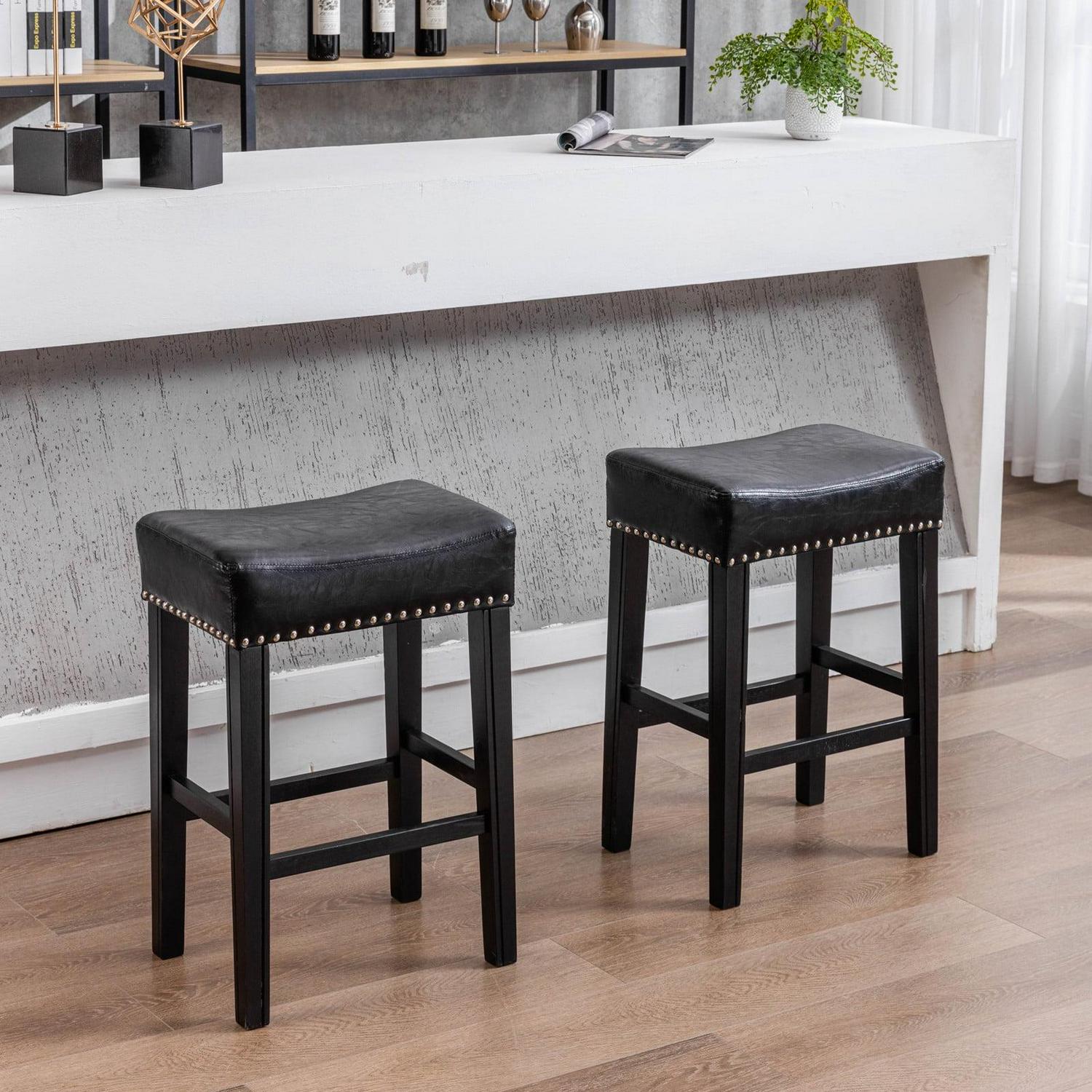 Aukfa Bar Stools Set of 2 - Modern Counter Height Bar Stools - Black