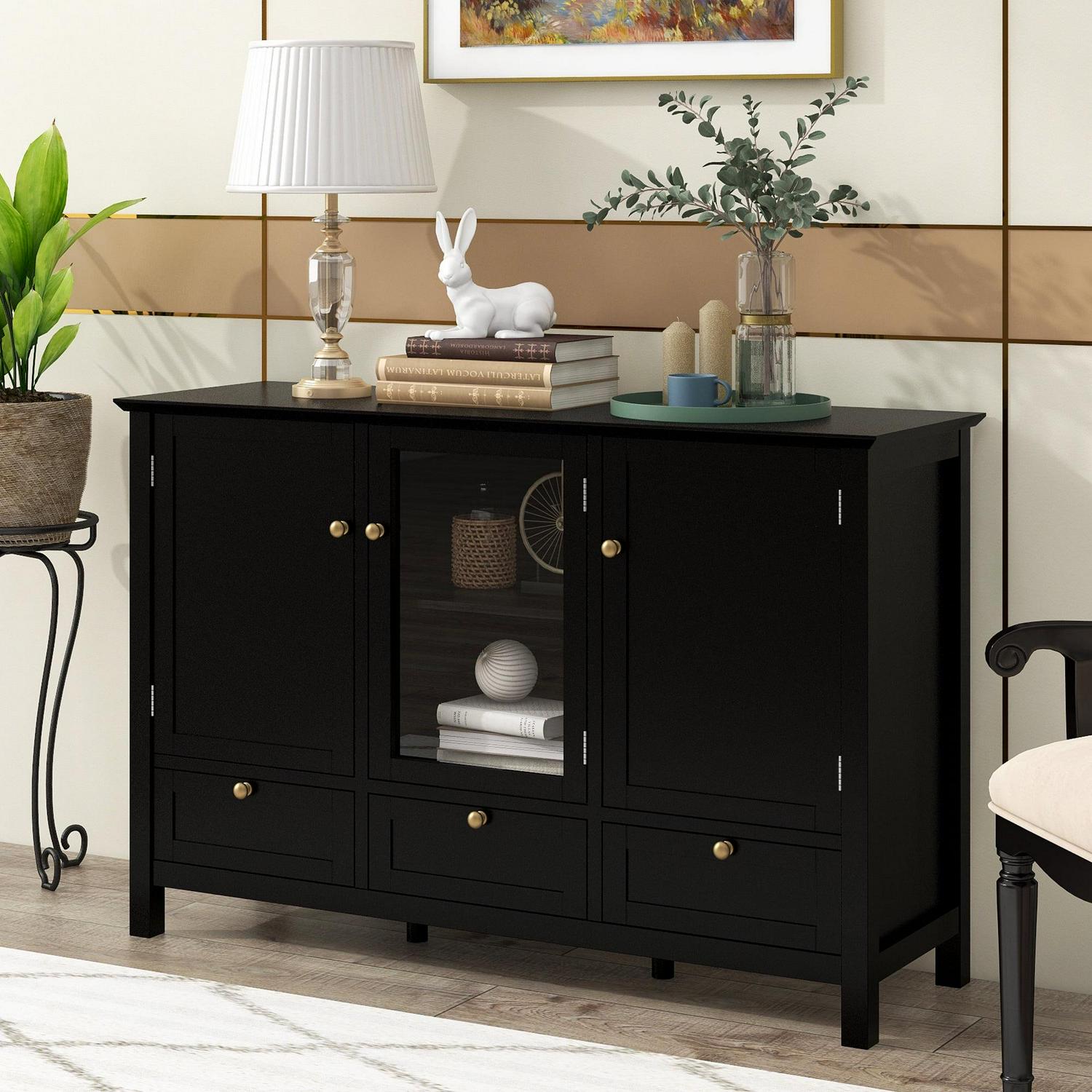 Aukfa Buffet Storage Cabinet Kitchen Sideboard Modern Console Tables for Dining Room Entryway,Black - Image 2
