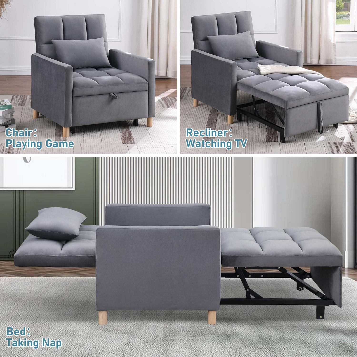 Aukfa Convertible Sleeper Chair Bed, Futon Chair, Adjustable Angle Backrest Chaise for Adults - Gray - Image 4