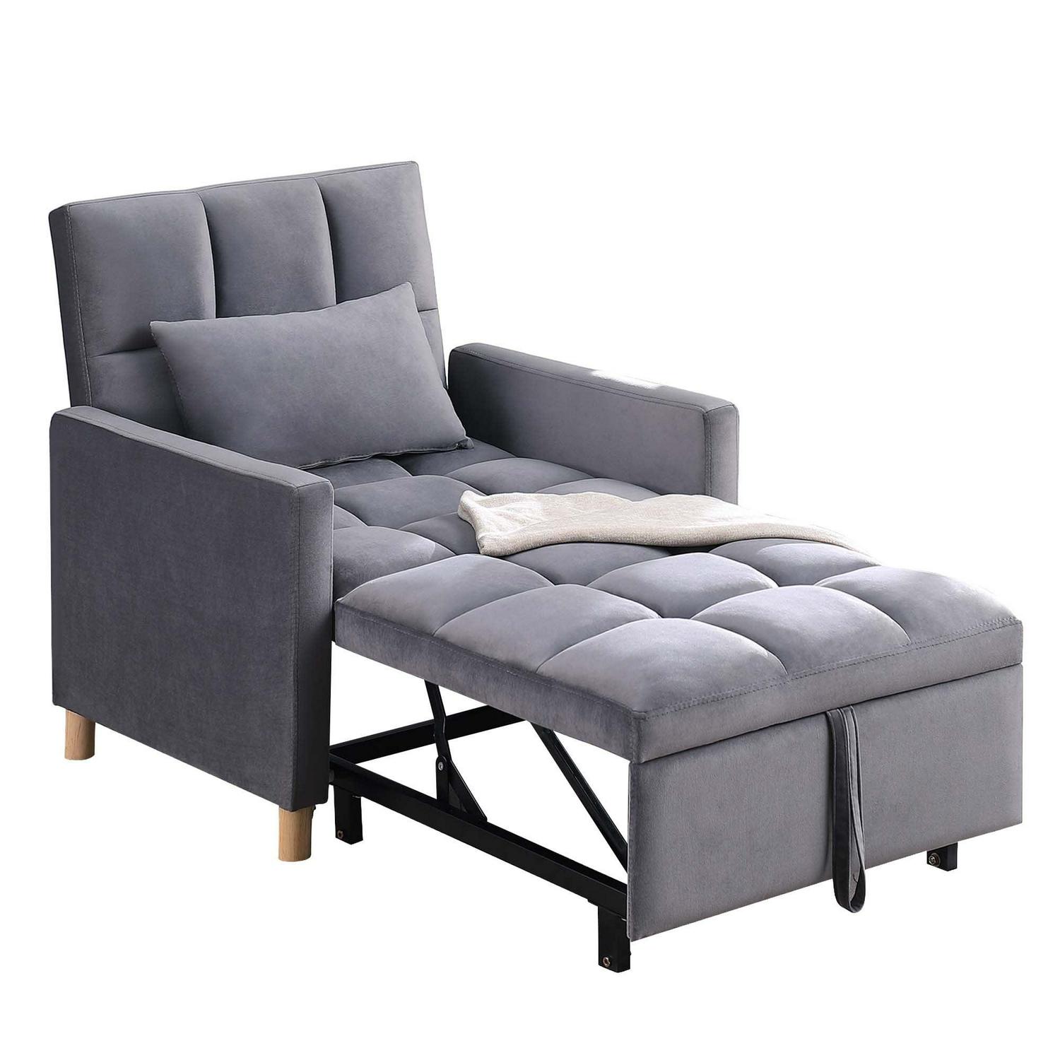 Aukfa Convertible Sleeper Chair Bed, Futon Chair, Adjustable Angle Backrest Chaise for Adults - Gray - Image 6