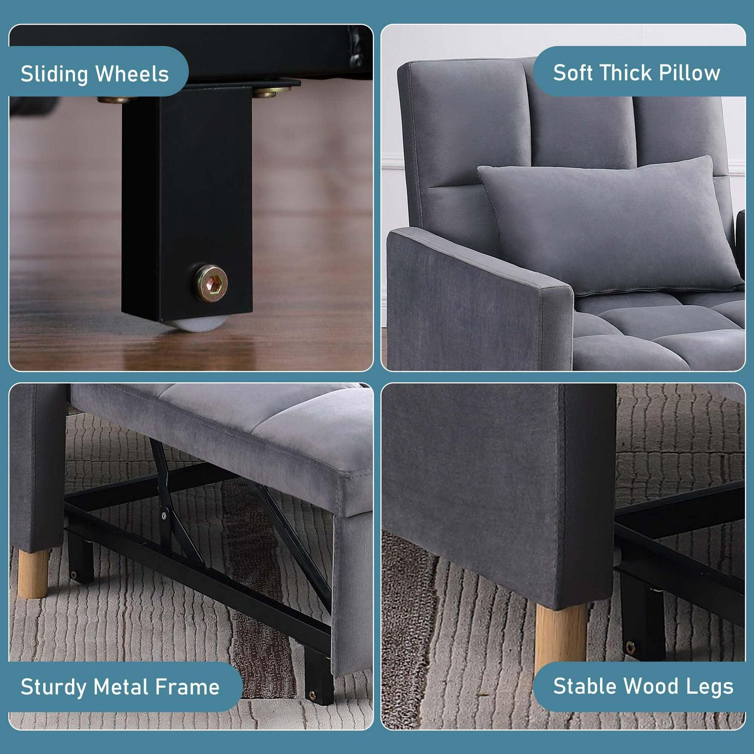 Aukfa Convertible Sleeper Chair Bed, Futon Chair, Adjustable Angle Backrest Chaise for Adults - Gray - Image 7