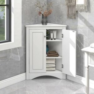 Aukfa Corner Cabinet Storage Cabinet with Door for Bathroom Bedroom Kitchen, White