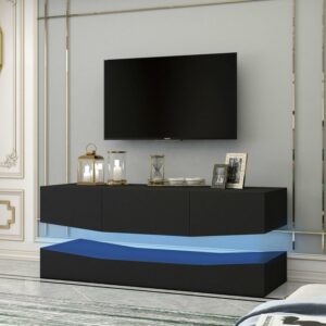 Aukfa Floating TV Stand - Wall Mounted TV Cabinet with 3 Drawers and LED Lights - Black