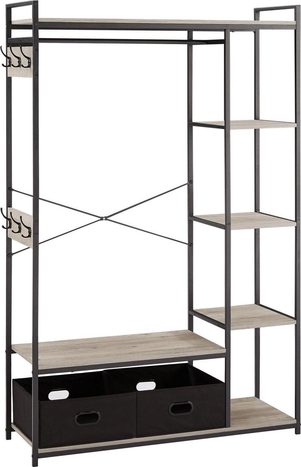 Aukfa Freestanding Clothes Rack with Storage and Hanging Rod - Grey - Image 7