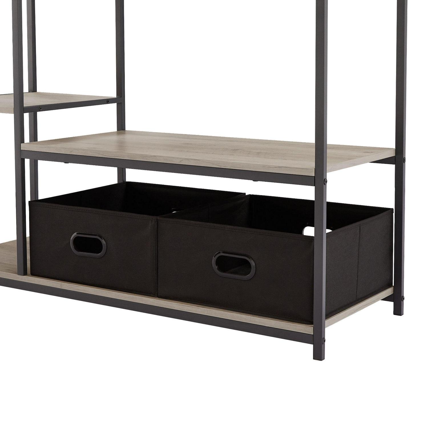 Aukfa Freestanding Clothes Rack with Storage and Hanging Rod - Grey - Image 5