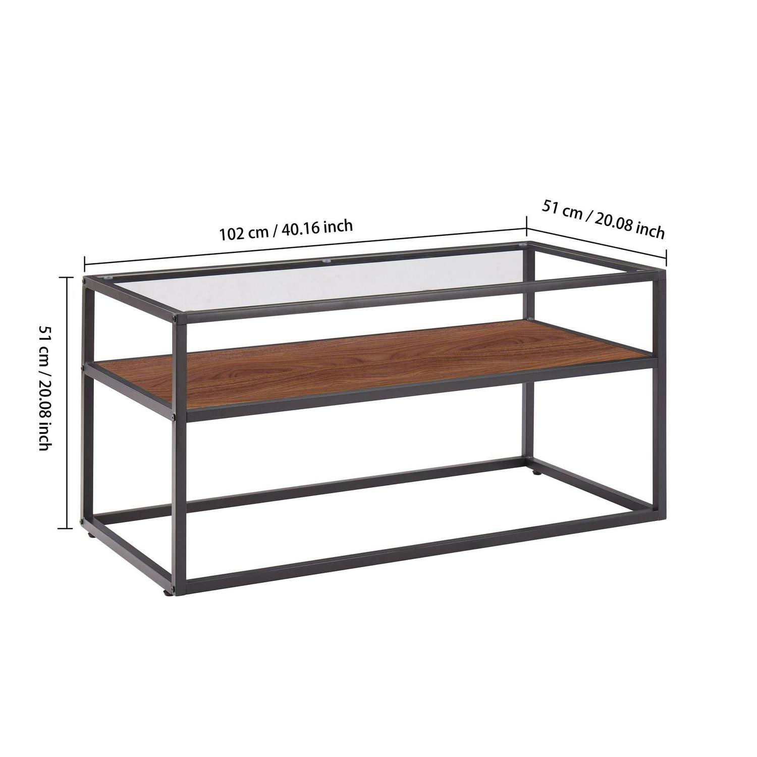 Aukfa Glass Coffee Table - 2 Tier Rectangular Modern Center Table for Living Room - Black - Image 8
