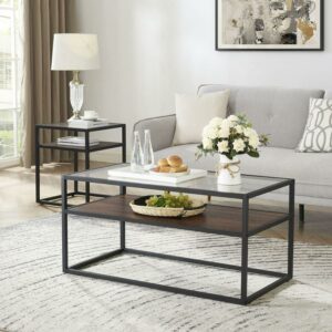 Aukfa Glass Coffee Table - 2 Tier Rectangular Modern Center Table for Living Room - Black