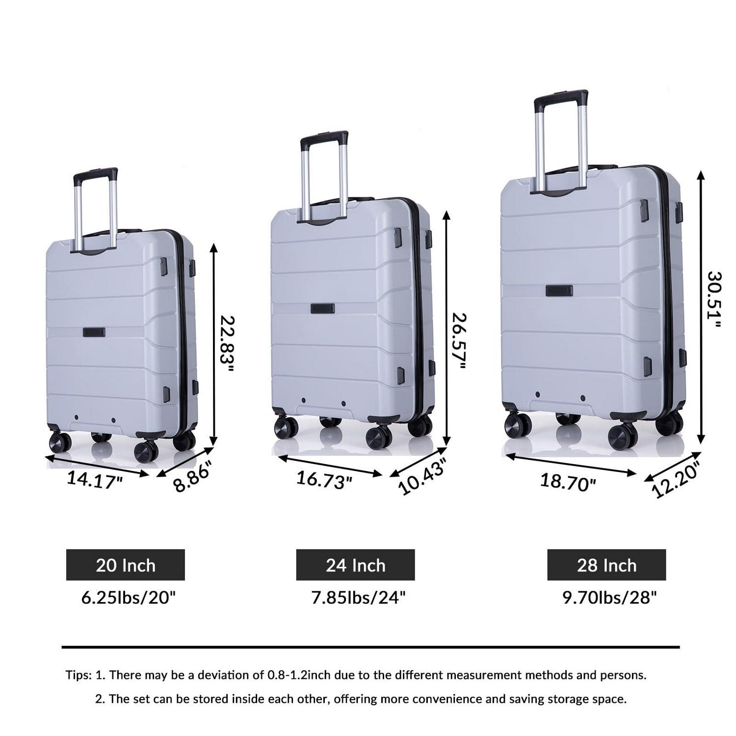 Aukfa Hardshell Suitcase Spinner Wheels PP Luggage Sets with TSA Lock - 3-Piece Set (20/24/28) - Silver - Image 2