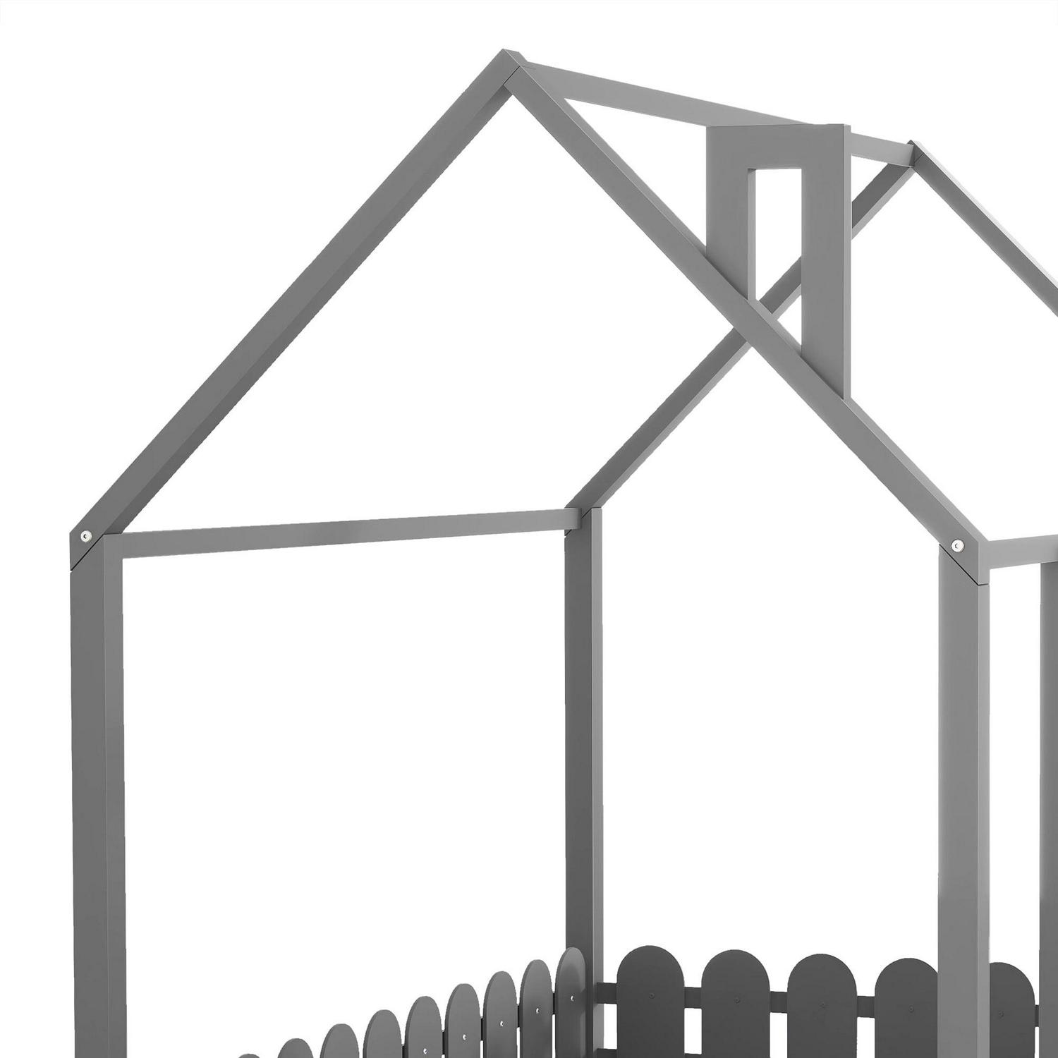 Aukfa House Bed for Kids Teen, Wood Bed Frame with Fence, Full Size Bed, Gray - Image 8