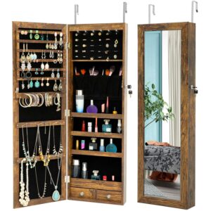 Aukfa Jewelry Cabinet with Mirror - Integrated Led Light – Antique Gray