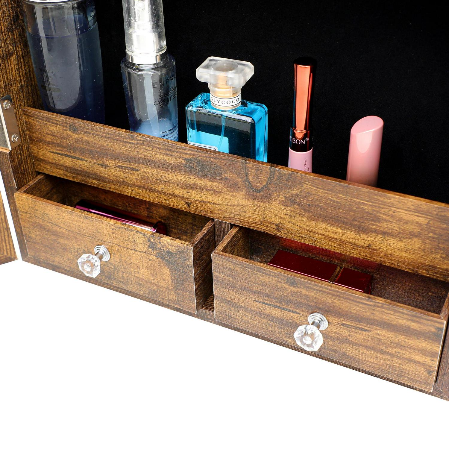 Aukfa Jewelry Cabinet with Mirror - Integrated Led Light – Antique Gray - Image 7