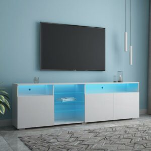 Aukfa LED TV Stand for TVs up to 90" - TV Cabinet with Drawers - White