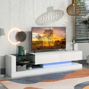 Aukfa LED TV Stand for TVs up to 75" - TV Cabinet with Storage - White