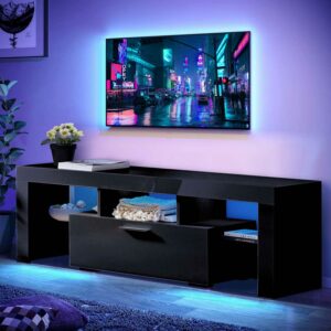 Aukfa LED TV Stand for TVs up to 60", Storage TV Cabinet for Living Room - Black