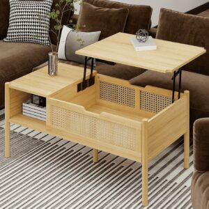 Aukfa Lift Top Coffee Table with Storage, Modern Sofa Center Table for Living Room Home Office, Walnut