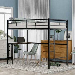 Aukfa Metal Twin Loft Bed with Desk for Kids Teens Dorm Bedroom, Black