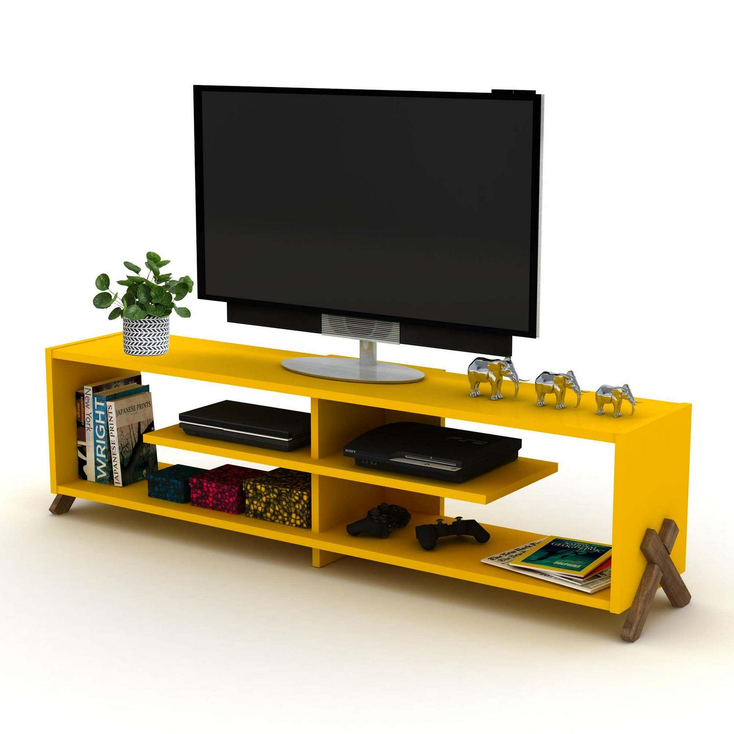 Aukfa Modern TV Stand for TVs up to 60" - Entertainment Center TV Cabinet for Living Room - Yellow - Image 7