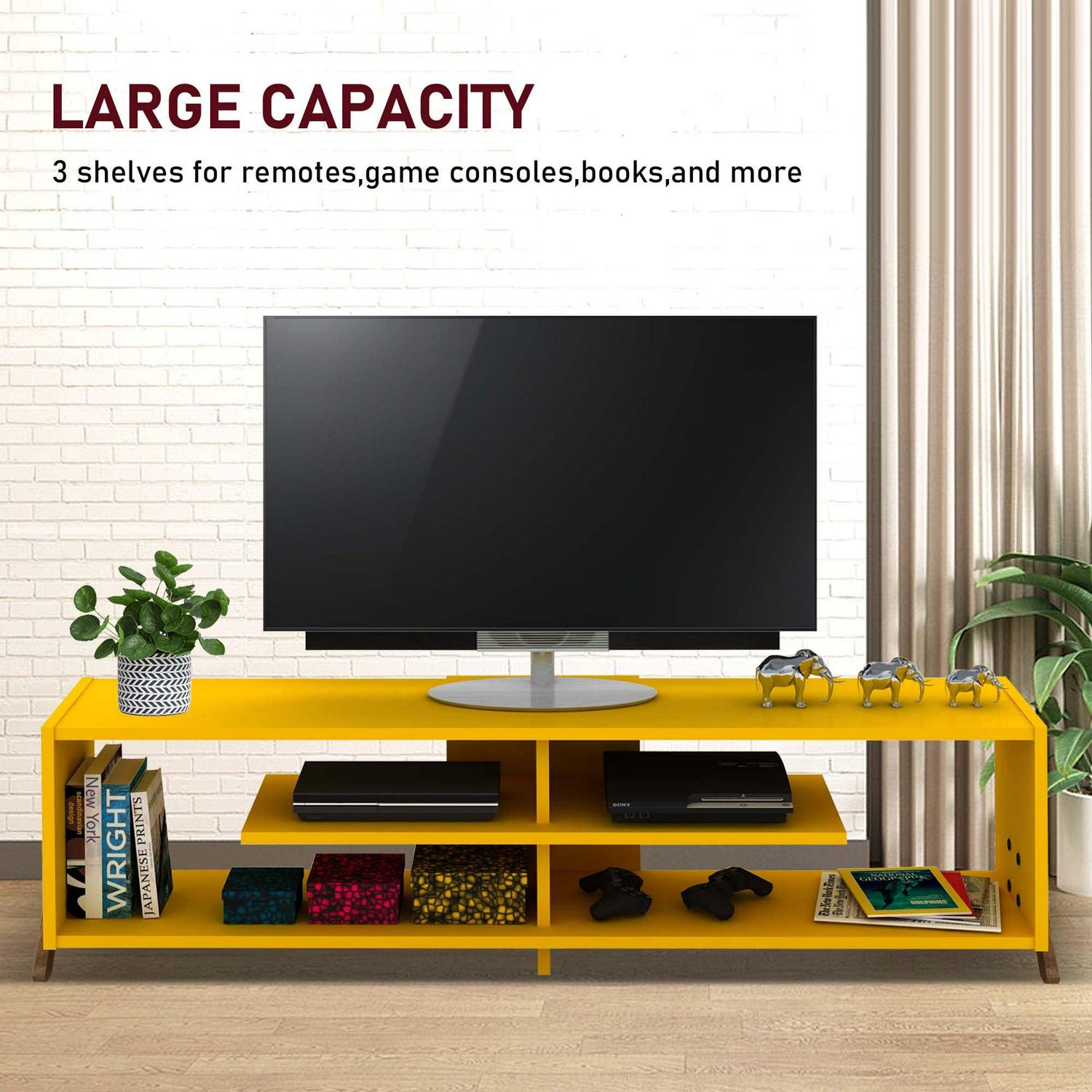 Aukfa Modern TV Stand for TVs up to 60" - Entertainment Center TV Cabinet for Living Room - Yellow - Image 4