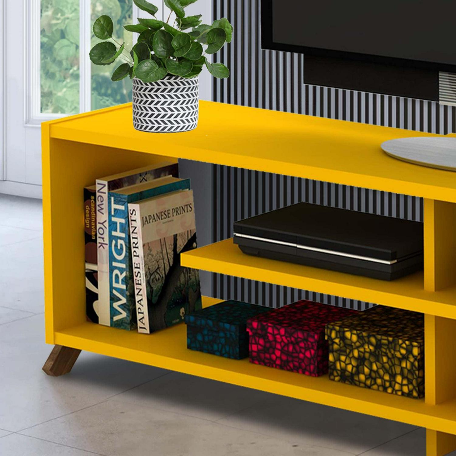 Aukfa Modern TV Stand for TVs up to 60" - Entertainment Center TV Cabinet for Living Room - Yellow - Image 6