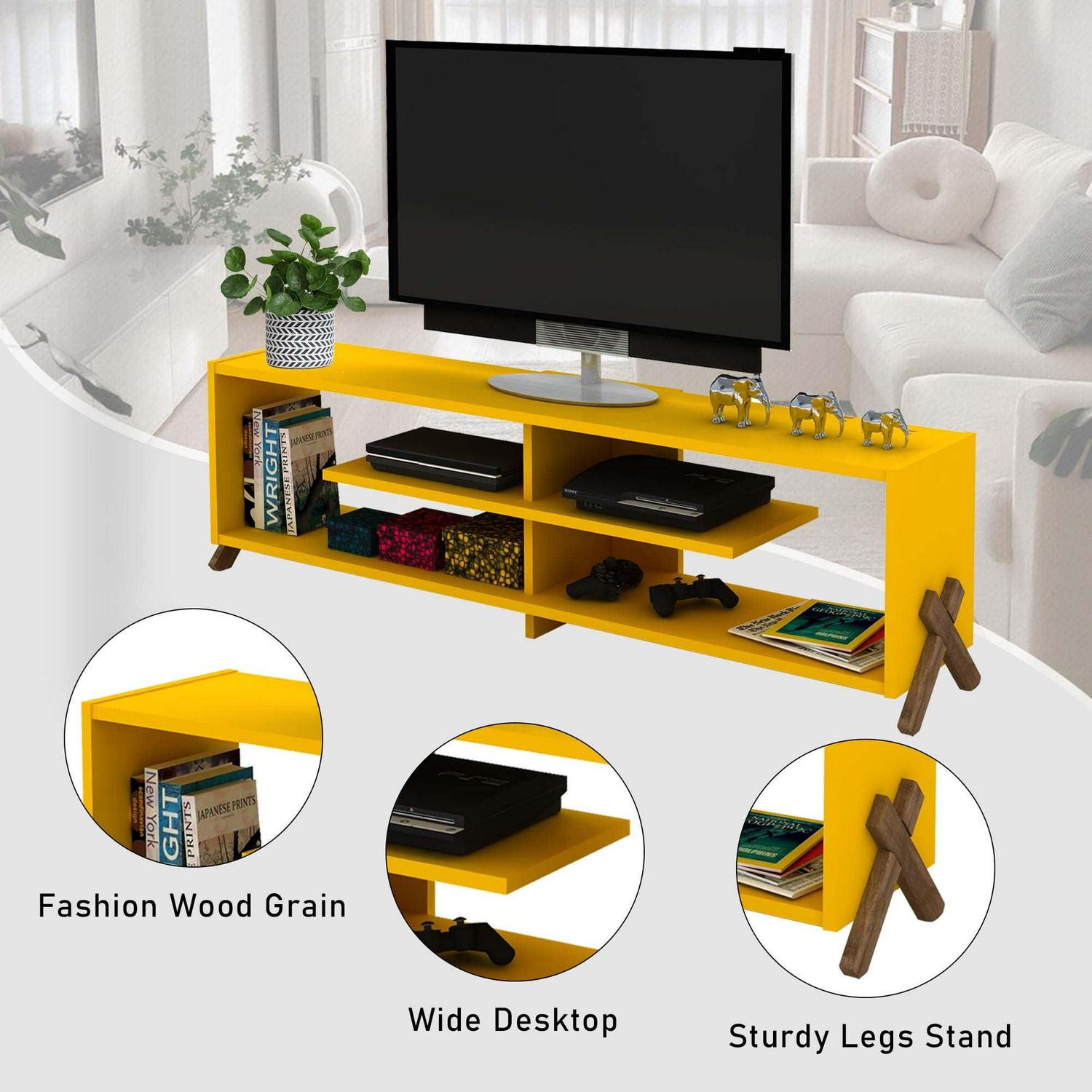 Aukfa Modern TV Stand for TVs up to 60" - Entertainment Center TV Cabinet for Living Room - Yellow - Image 3