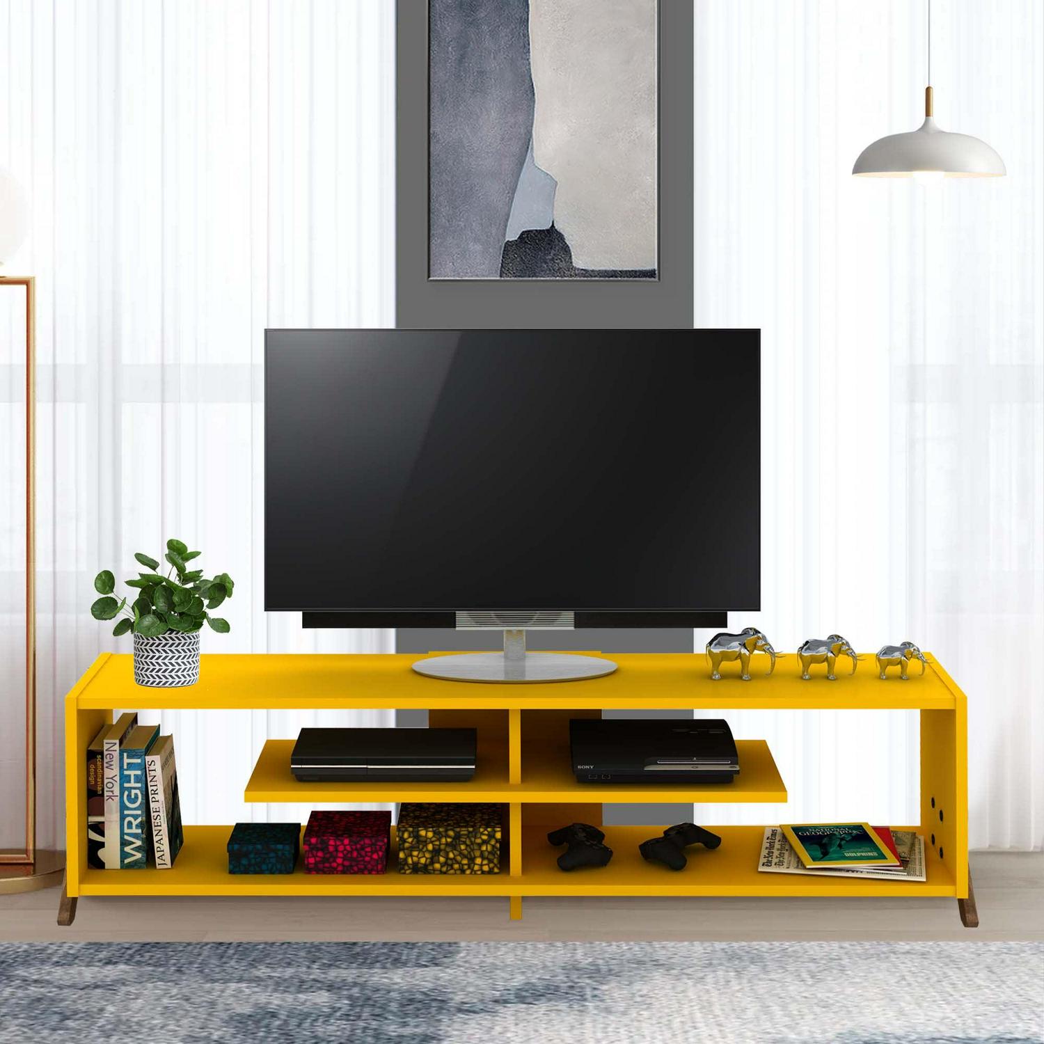 Aukfa Modern TV Stand for TVs up to 60" - Entertainment Center TV Cabinet for Living Room - Yellow - Image 2