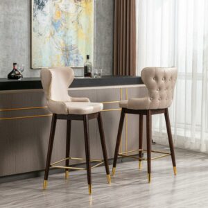 Aukfa Modern Wood Counter Height 29.9" Bar Stools with Leather Back - Set of 2 - Beige