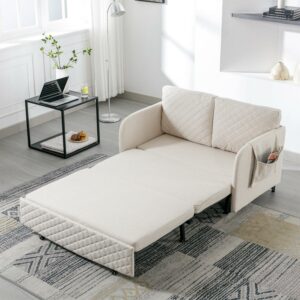 Aukfa Pull Out Sofa Bed, Convertible Sleeper Sofa Futon Sofa Bed for Home Office, Linen, Beige