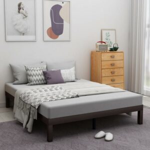 Aukfa Queen Bed Frame - Solid Wood Platform Bed - Coffee