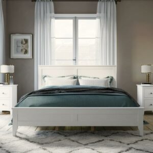 Aukfa Queen Bed Frame, Wood Platform Bed with Headboard - White