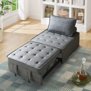 Aukfa 78" Chaise Futon Oversized Pull Out Sleeper Chair Bed for Home Office, Leather, Gray