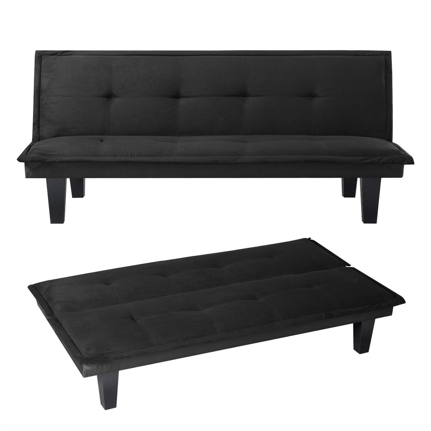 Aukfa Studio Futon Convertible Sofa Bed, Tufted Back, Faux Suede, Black - Image 9