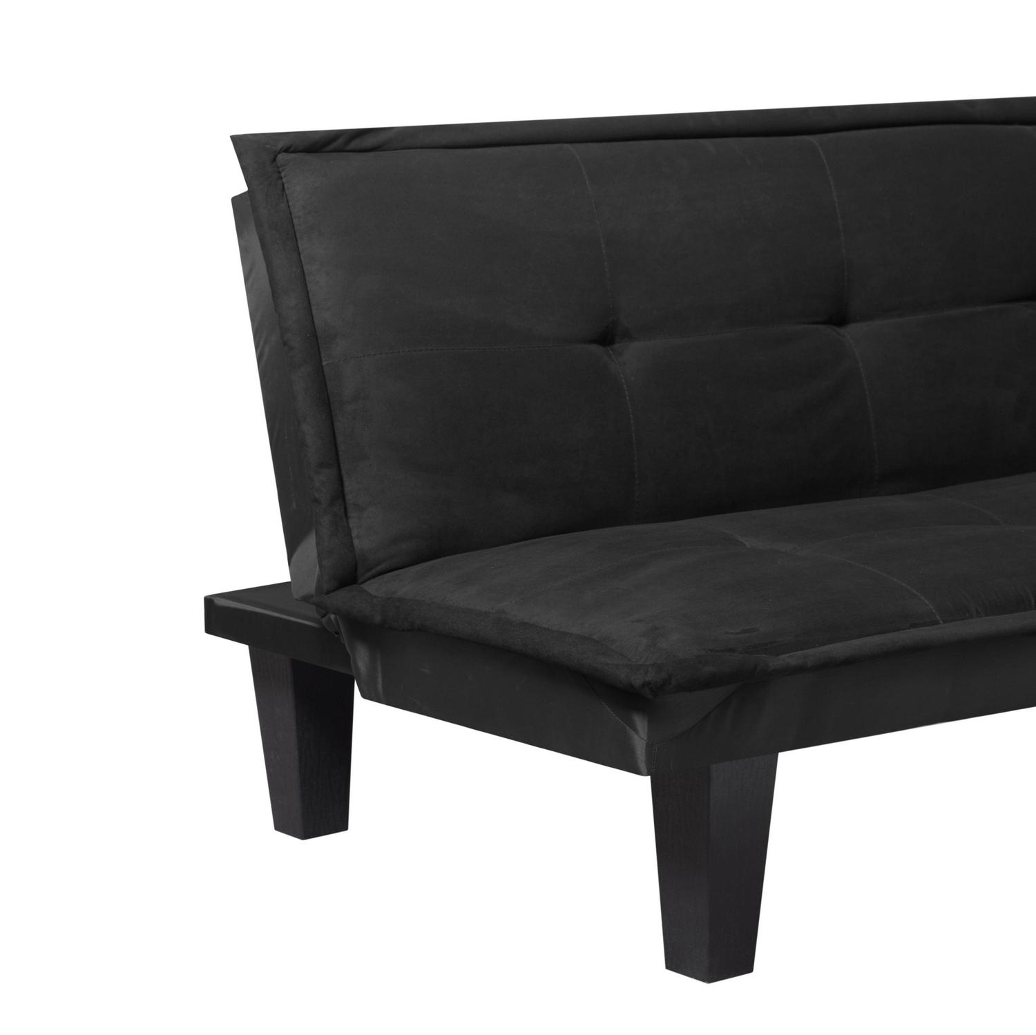 Aukfa Studio Futon Convertible Sofa Bed, Tufted Back, Faux Suede, Black - Image 7