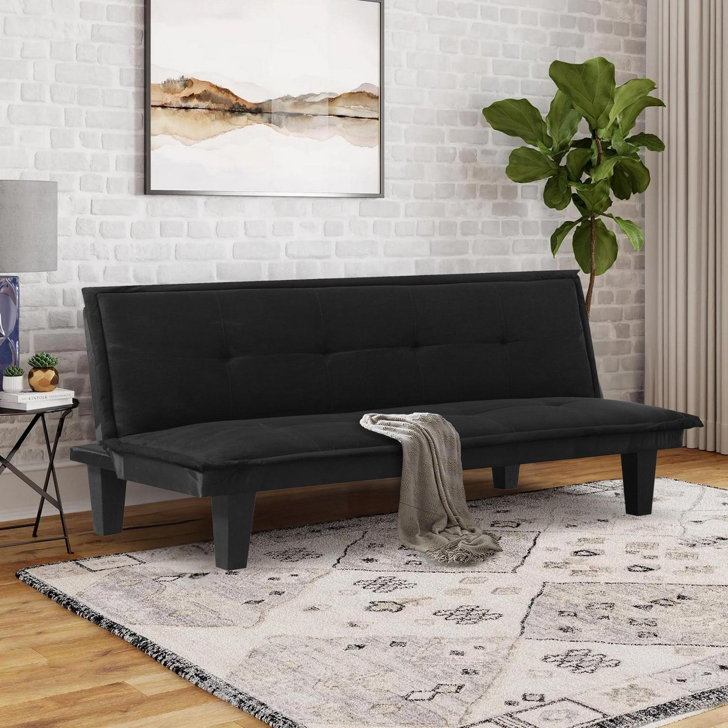 Aukfa Studio Futon Convertible Sofa Bed, Tufted Back, Faux Suede, Black