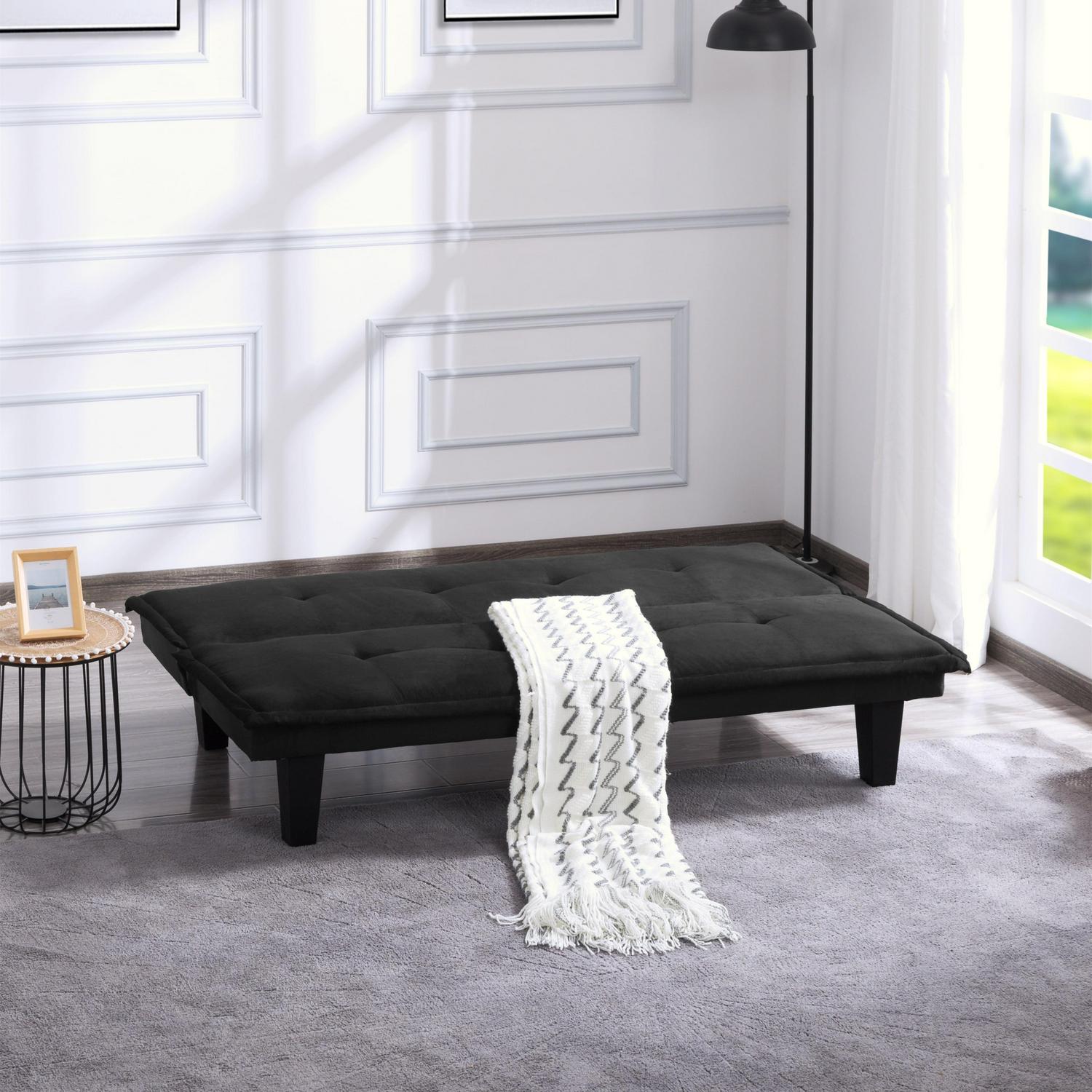 Aukfa Studio Futon Convertible Sofa Bed, Tufted Back, Faux Suede, Black - Image 6