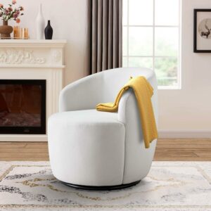Aukfa Swivel Accent Chair, Velvet 360° Swivel Barrel Chair for Living Room - White