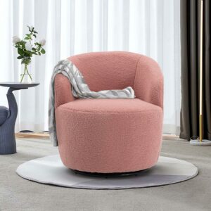 Aukfa Swivel Barrel Chair, Upholstered 360°Swivel Accent Arm Chair for Living Room - Pink