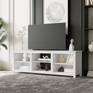 Aukfa TV Stand for TVs up to 80" - Wood TV Cabinet with 6 storage compartments and 1 shelf cabinet - White