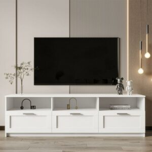 Aukfa TV Stand for TVs up to 80" - TV Cabinet with 3 Drawers - White