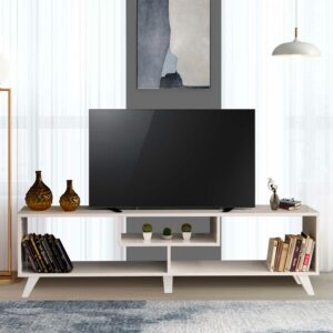 Aukfa TV Stand for TVs up to 70" - Open Shelving Entertainment Centre for Living Room - White